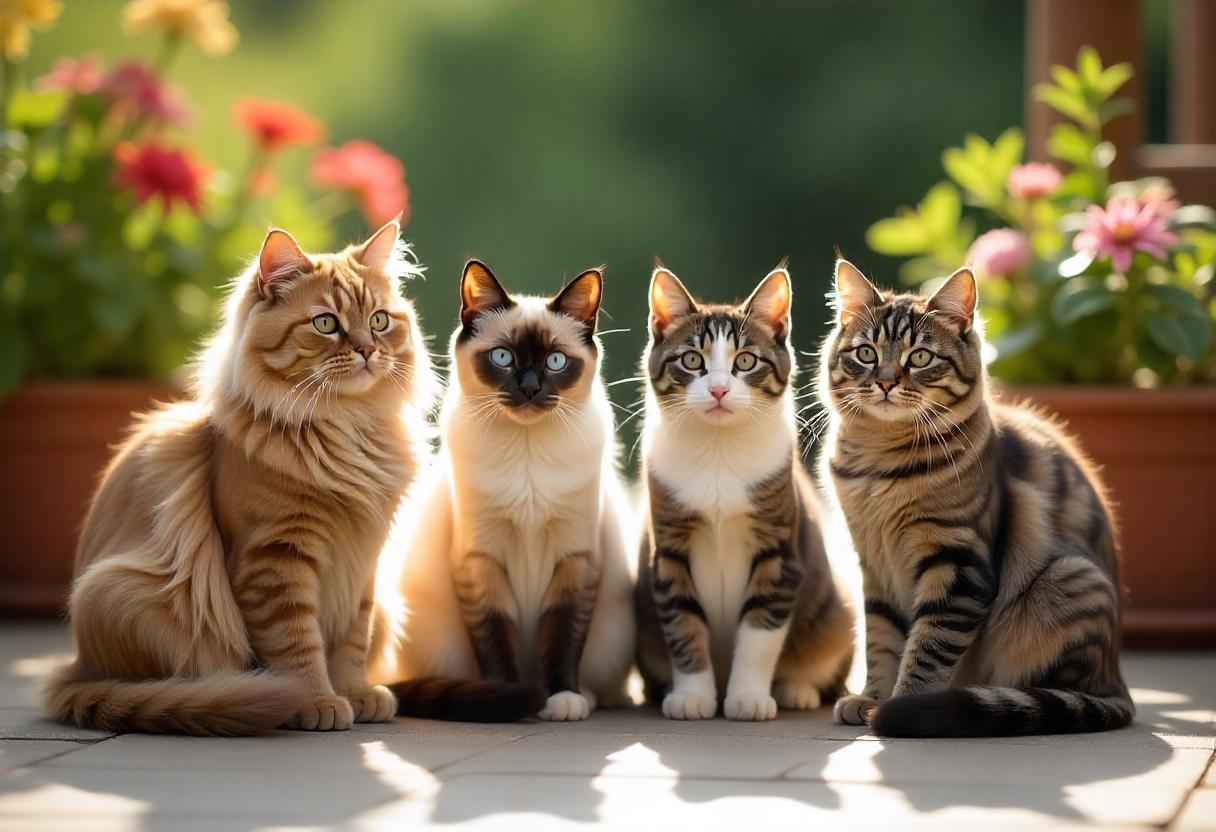 4 chats de race, maine coon, thai