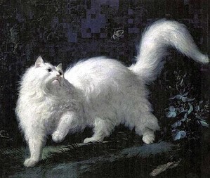 J-J Bachelier, "Chat angora blanc, guettant un papillon